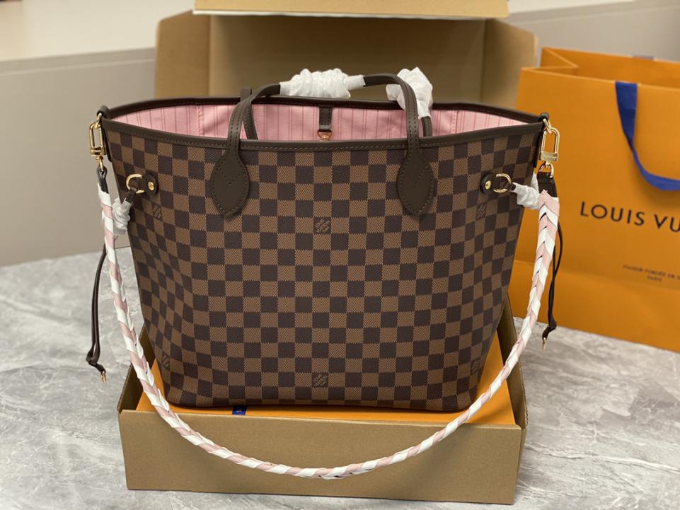 Louis Vuitton Neverfull MM in Tela Damier Ébène - Rosso Ciliegia