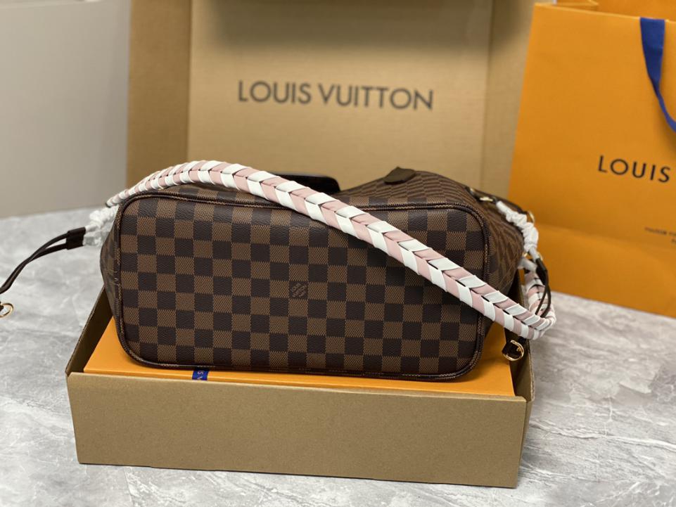 Louis Vuitton Neverfull MM in Tela Damier Ébène - Rosso Ciliegia