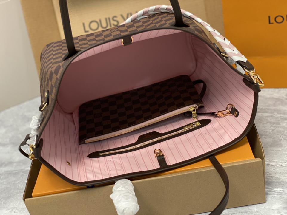 Louis Vuitton Neverfull MM in Tela Damier Ébène - Rosso Ciliegia