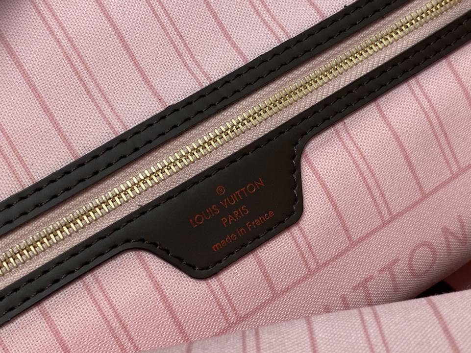 Louis Vuitton Neverfull MM in Tela Damier Ébène - Rosso Ciliegia