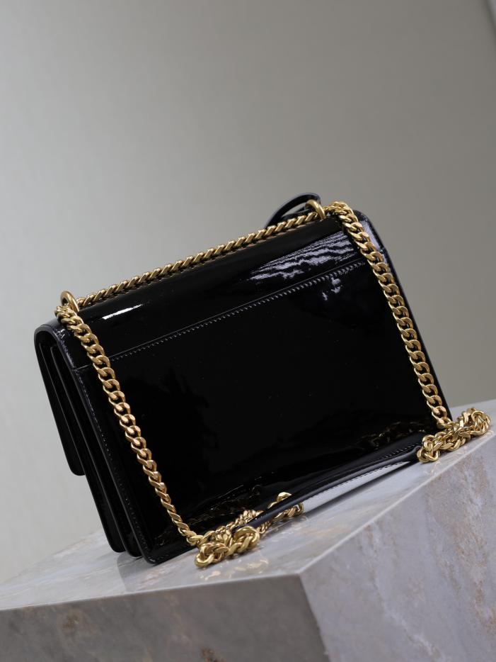 SAINT LAURENT pelle verniciata nera con fibbia dorata·sunset 22 cm tramonto