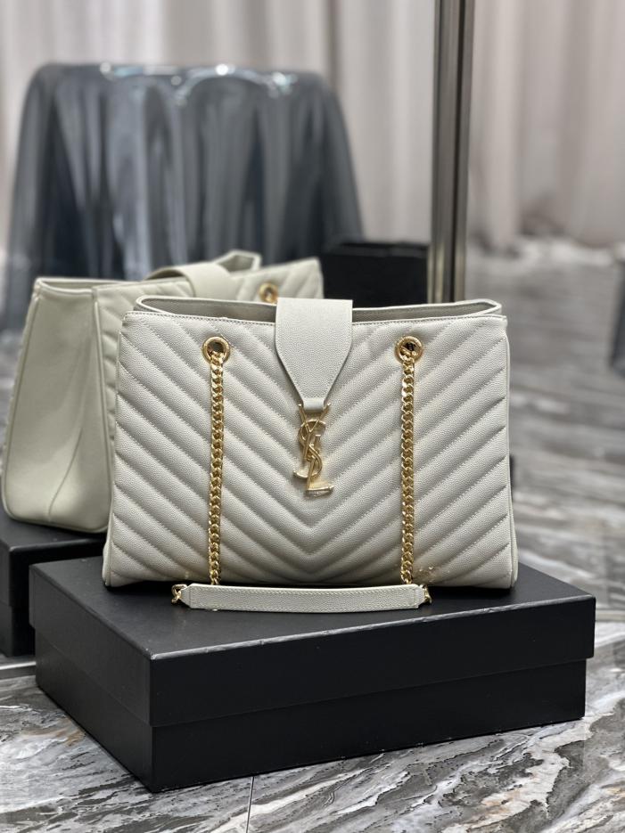 SAINT LAURENT [Bianco] Borsa tote grande in pelle di vacchetta