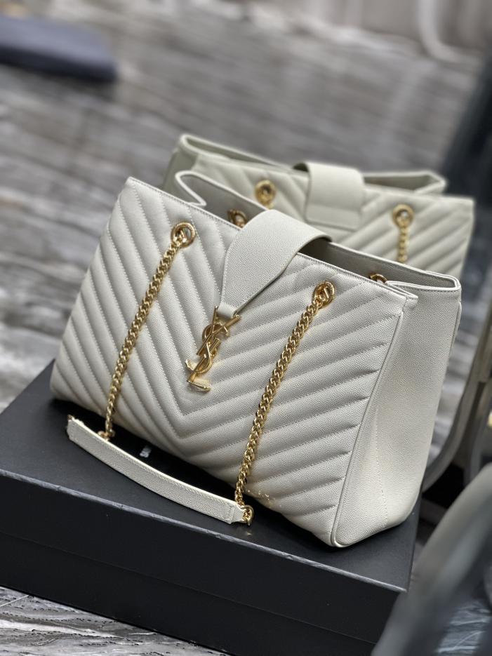 SAINT LAURENT [Bianco] Borsa tote grande in pelle di vacchetta