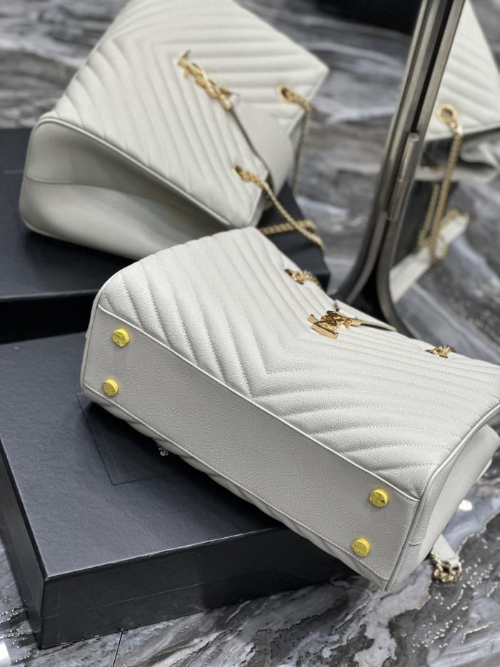 SAINT LAURENT [Bianco] Borsa tote grande in pelle di vacchetta