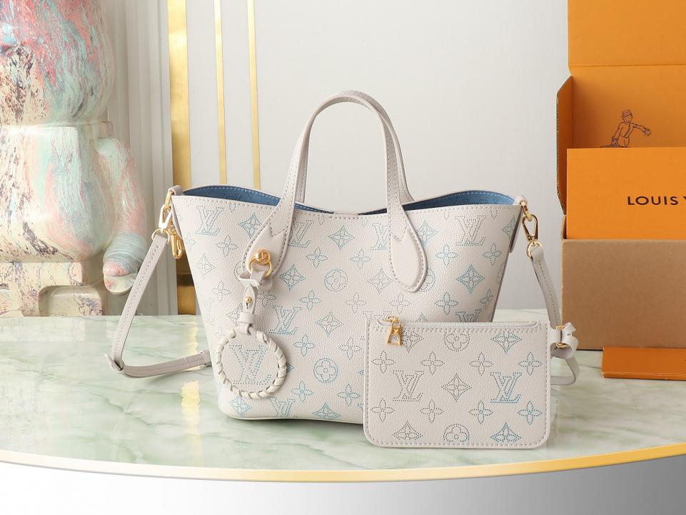 Louis Vuitton top ordine originale M12088 borsa a secchiello in pelle piena bianca Blossom piccola borsa tote 6403)