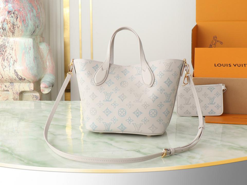 Louis Vuitton top ordine originale M12088 borsa a secchiello in pelle piena bianca Blossom piccola borsa tote 6403)