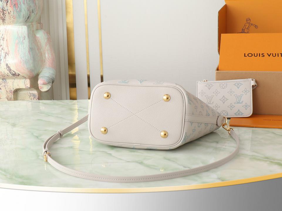 Louis Vuitton top ordine originale M12088 borsa a secchiello in pelle piena bianca Blossom piccola borsa tote 6403)