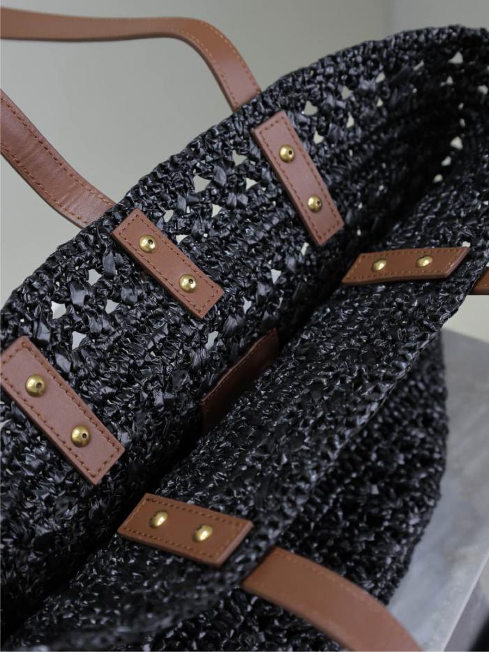 Borsa tote in paglia cava SAINT LAURENT con cestino per verdure (33FB)