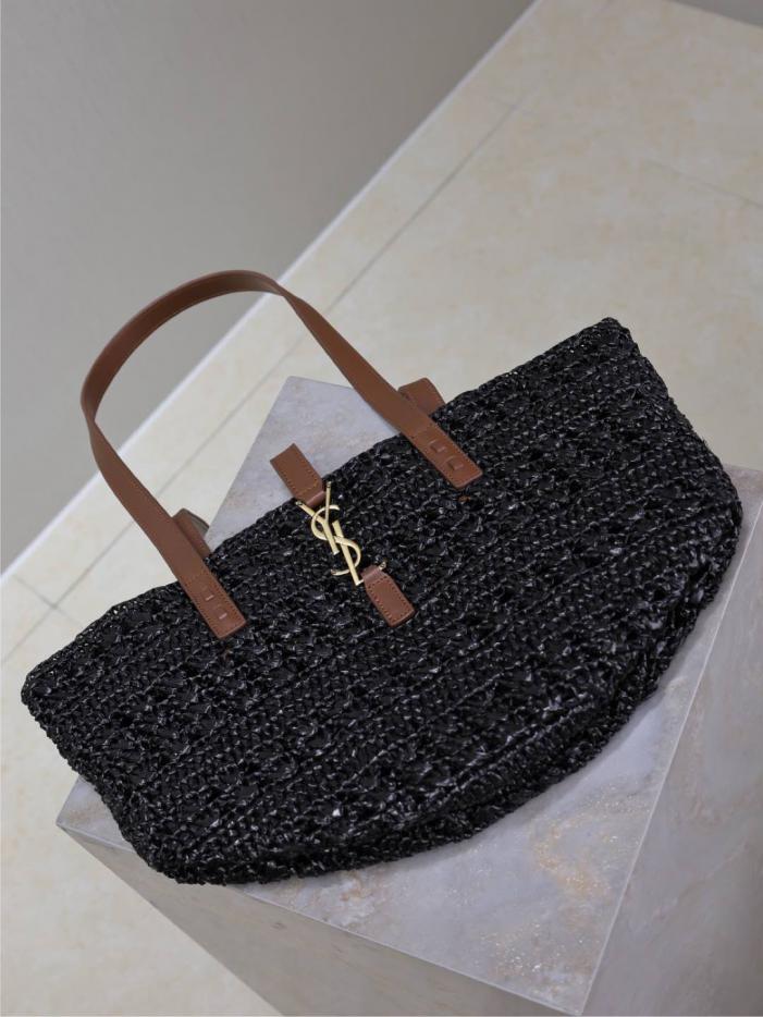 Borsa tote in paglia cava SAINT LAURENT con cestino per verdure (33FB)
