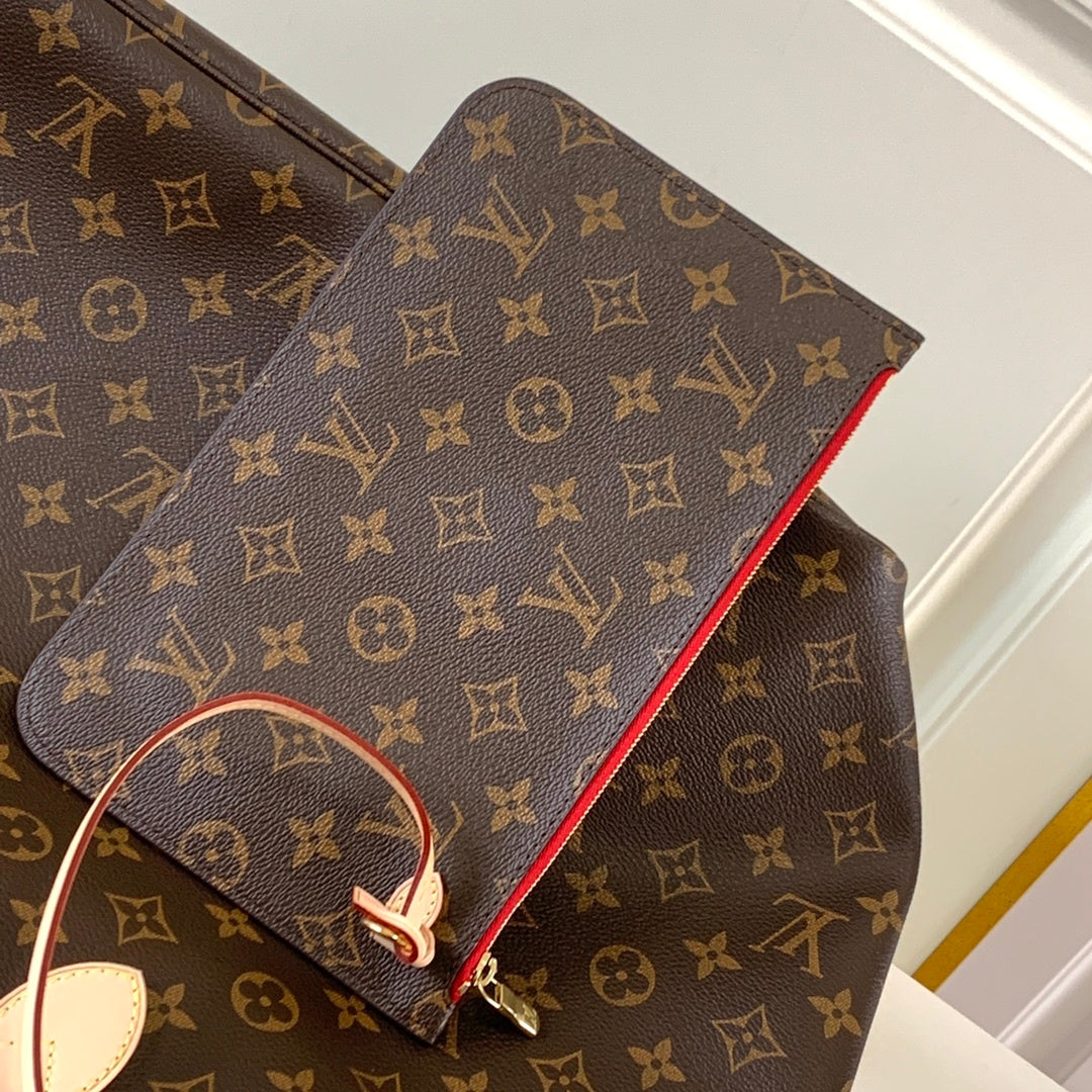 Louis Vuitton Borsa Neverfull MM in Tela Monogram - Rosso Ciliegia