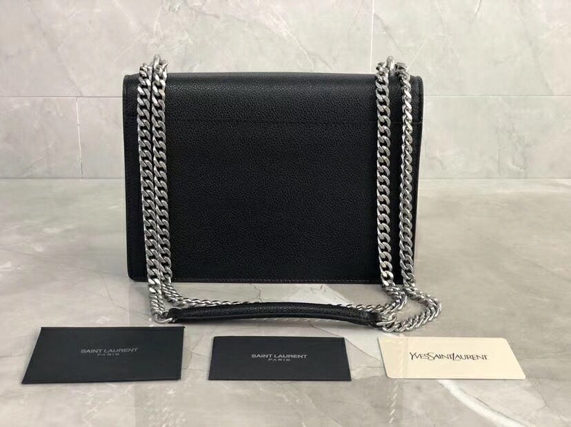 Yves Saint Laurent Kate Medium Satchel in Pelle Testurizzata Nera