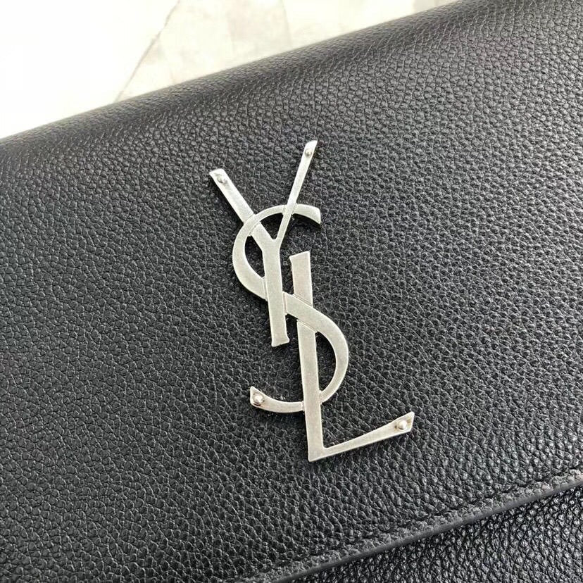 Yves Saint Laurent Kate Medium Satchel in Pelle Testurizzata Nera