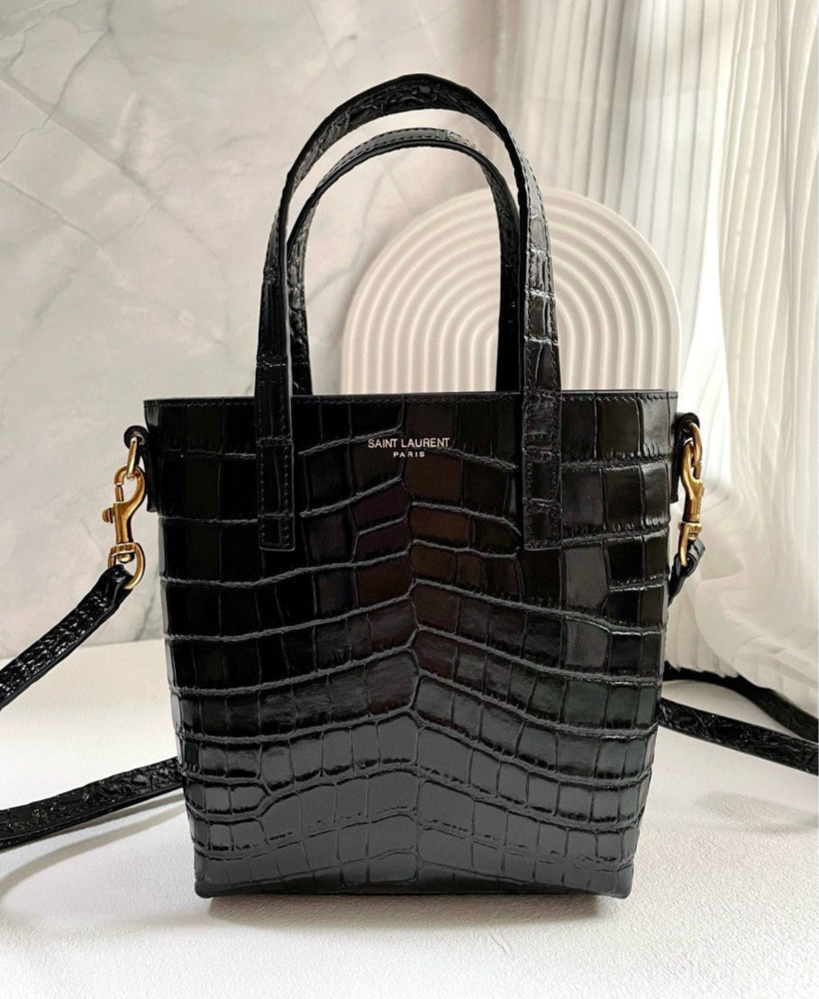 SAINT LAURENT SAINT LAURENT PARIS MINI TOY SHOPPING IN CROCODILE-EMBOSSED LEATHER